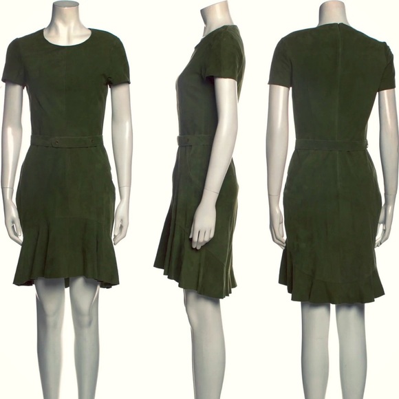 Rachel Zoe Olive Green Goat Suede ‘Seine’ Belted Dress ASO Meghan Markle Size 2 - Picture 3 of 16